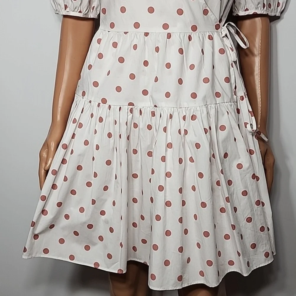 J.Crew White Rose Polka Dot Short Puff-Sleeve‎ Cotton Poplin Mini Wrap Dress XS